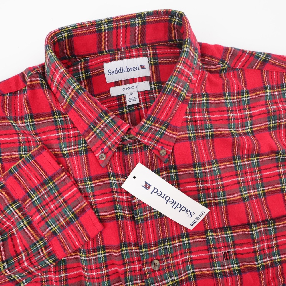 NEW Saddlebred Tartan Plaid Button Down Red Long Sleeve Mens XLT Flannel Shirt